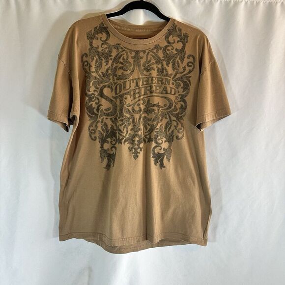 Southern Thread Mens XL Short Sleeve Graphic T Shirt Tan Cotton Summer Comfort - Picture 2 of 8